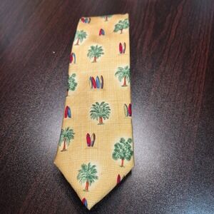 Silk Narrow Novelty Tie With Palm Trees & Surf Boards Resort Island Retro